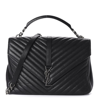 Saint Laurent Sheepskin Matelasse Chevron Monogram Large College Satchel Black 1 of 9