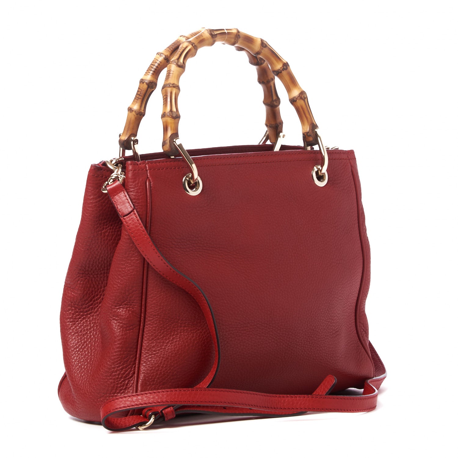 Gucci Calfskin Small Bamboo Shopper Tote Red 2 of 9