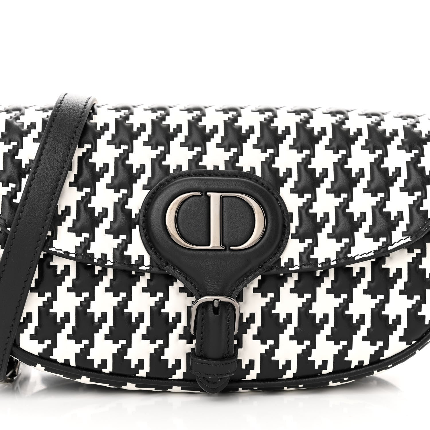 Christian Dior Box Calfskin Houndstooth Quilted East West Bobby Bag Black White 9 of 11