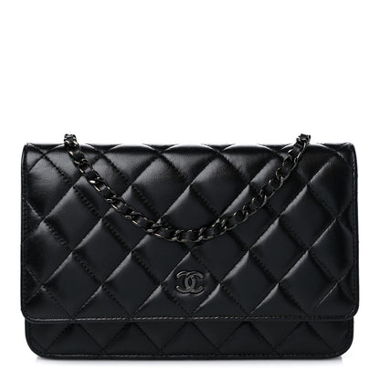 Chanel Lambskin Quilted Wallet On Chain WOC So Black 1 of 11