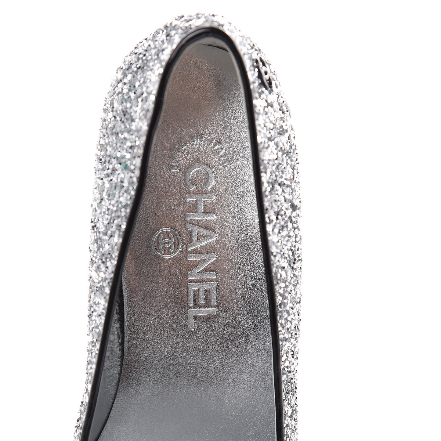 Glitter Fabric Patent Calfskin Mocassin Loafers 36.5 Black Silver