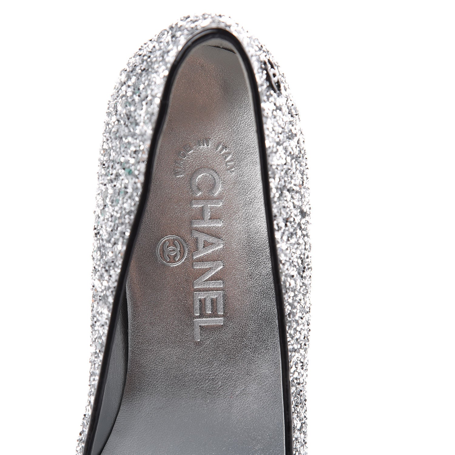 Chanel Glitter Fabric Patent Calfskin Mocassin Loafers 36.5 Black Silver 7 of 8
