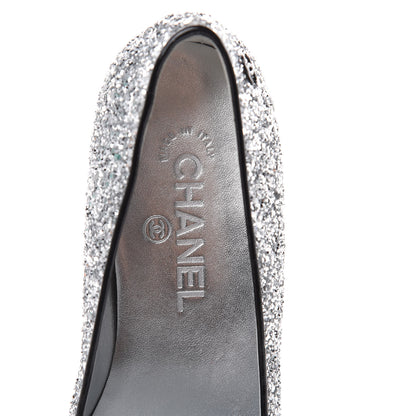 Chanel Glitter Fabric Patent Calfskin Mocassin Loafers 36.5 Black Silver 7 of 8
