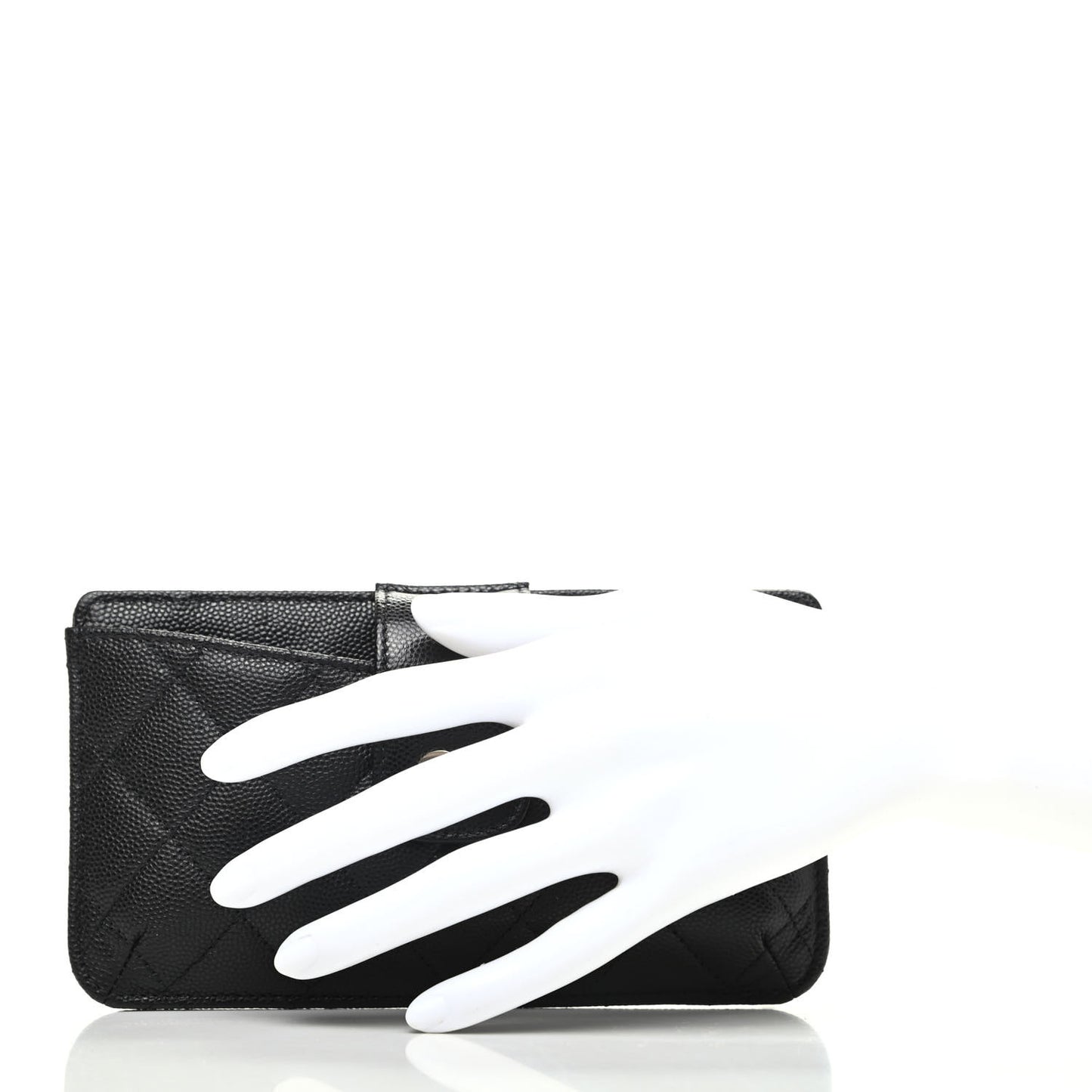 Caviar Quilted Phone Holder Wallet on Removable Chain Insert Black