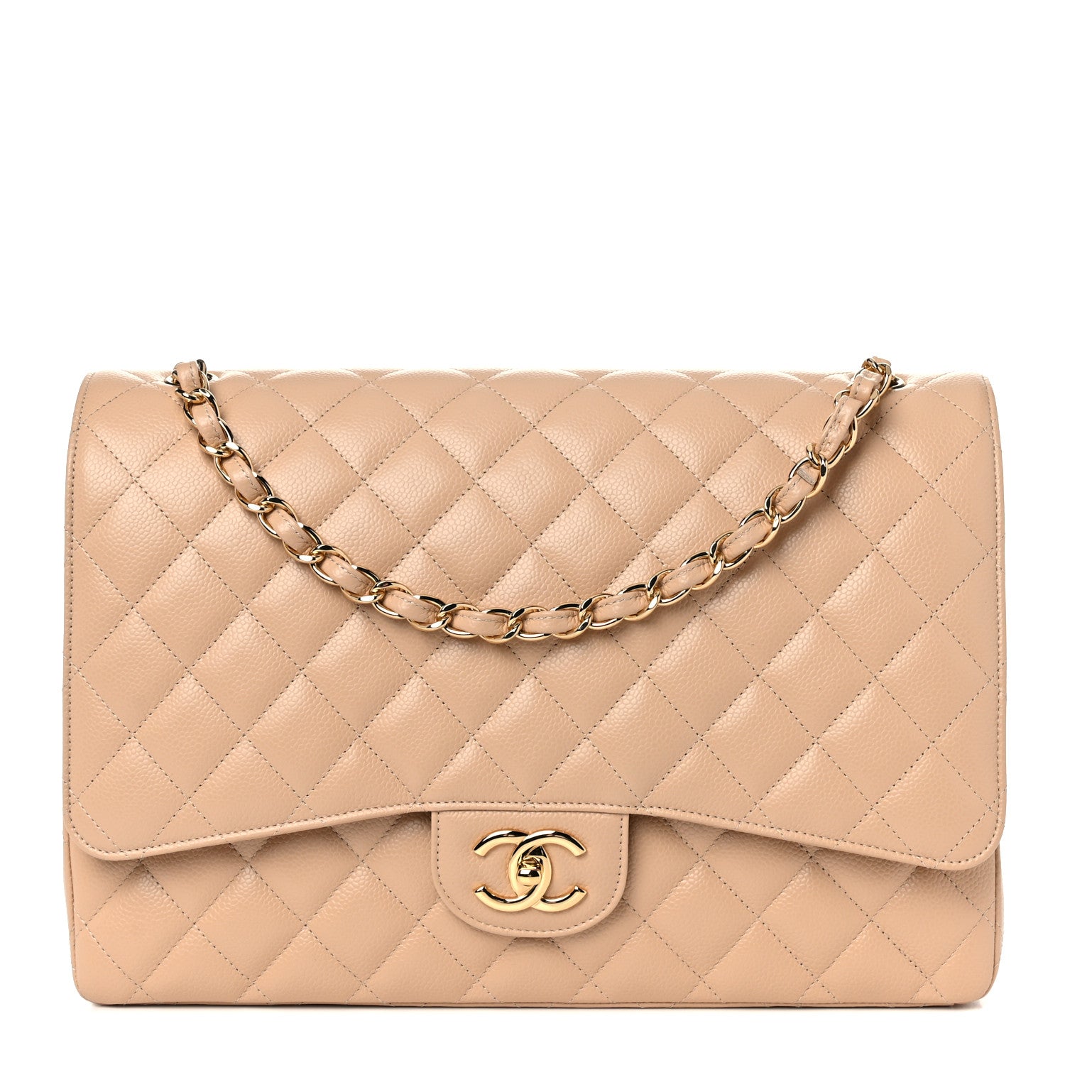 Chanel Caviar Quilted Maxi Double Flap Beige 1 of 10