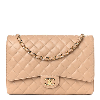 Chanel Caviar Quilted Maxi Double Flap Beige 1 of 10