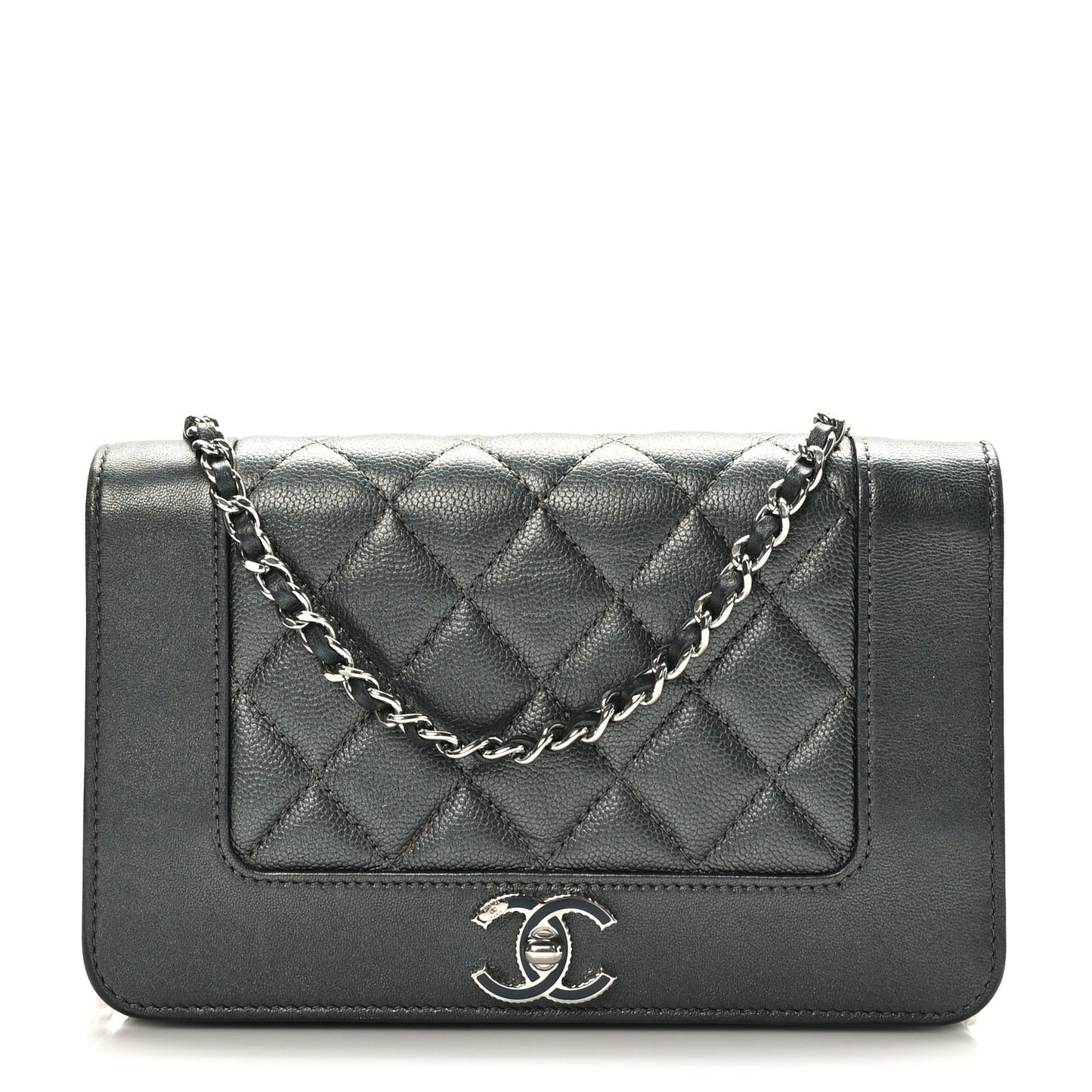 Caviar Quilted Vintage Mademoiselle Wallet On Chain WOC Dark Grey