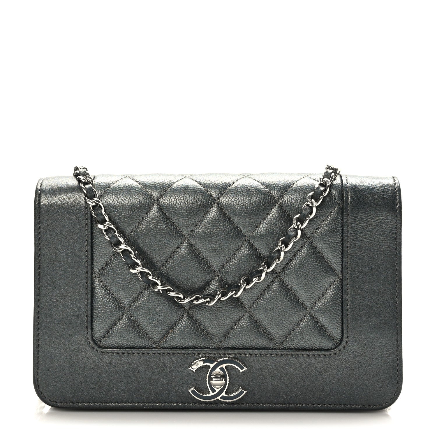Chanel Caviar Quilted Vintage Mademoiselle Wallet On Chain WOC Dark Grey 1 of 11