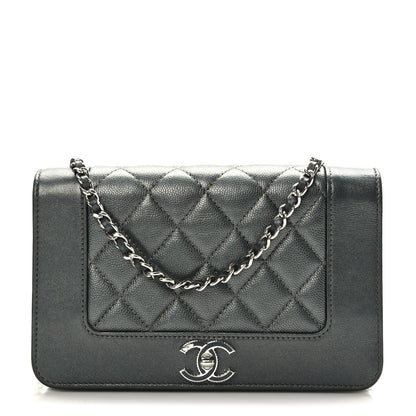 Chanel Caviar Quilted Vintage Mademoiselle Wallet On Chain WOC Dark Grey 1 of 11