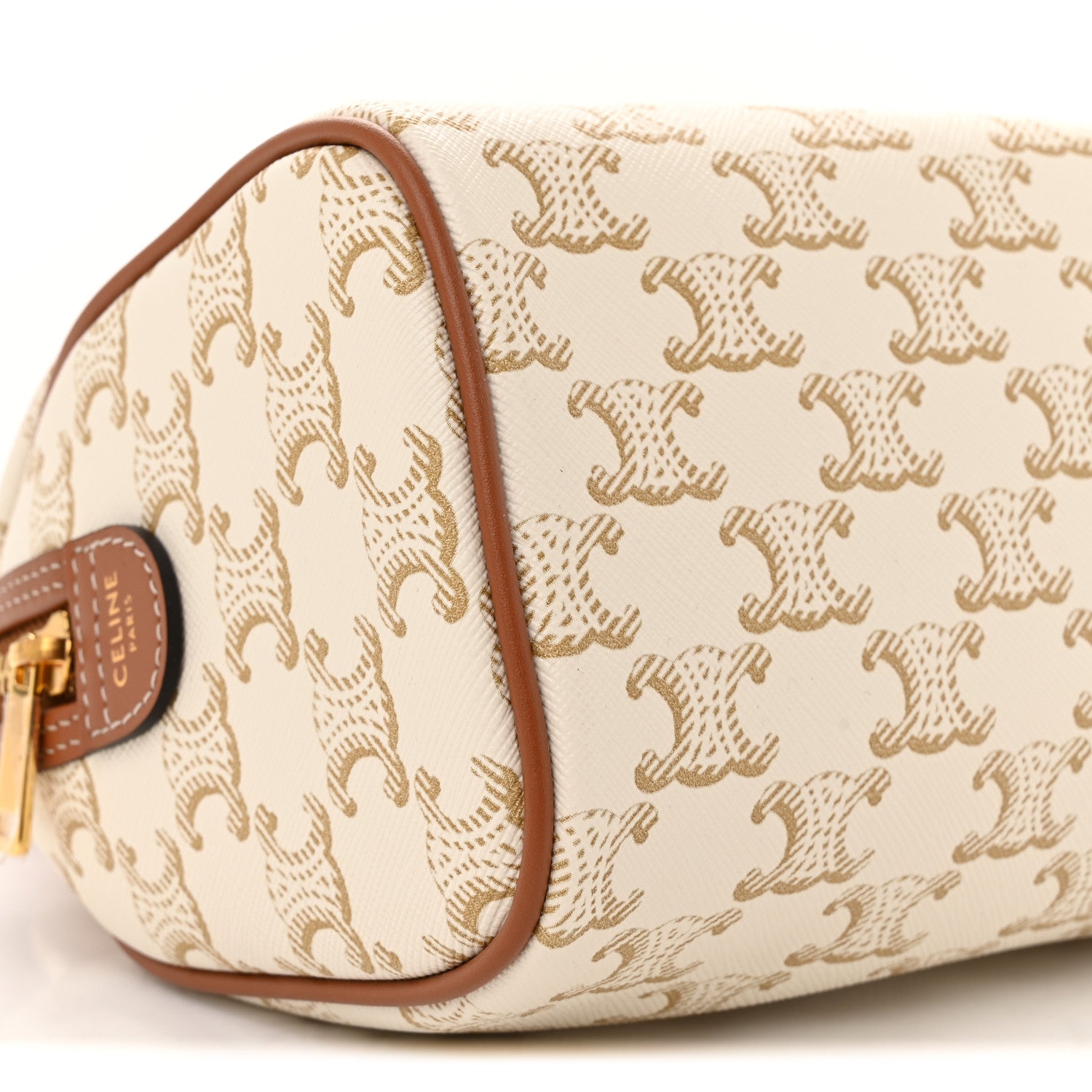 Celine Triomphe Canvas Calfskin Small Boston Bag White 10 of 13