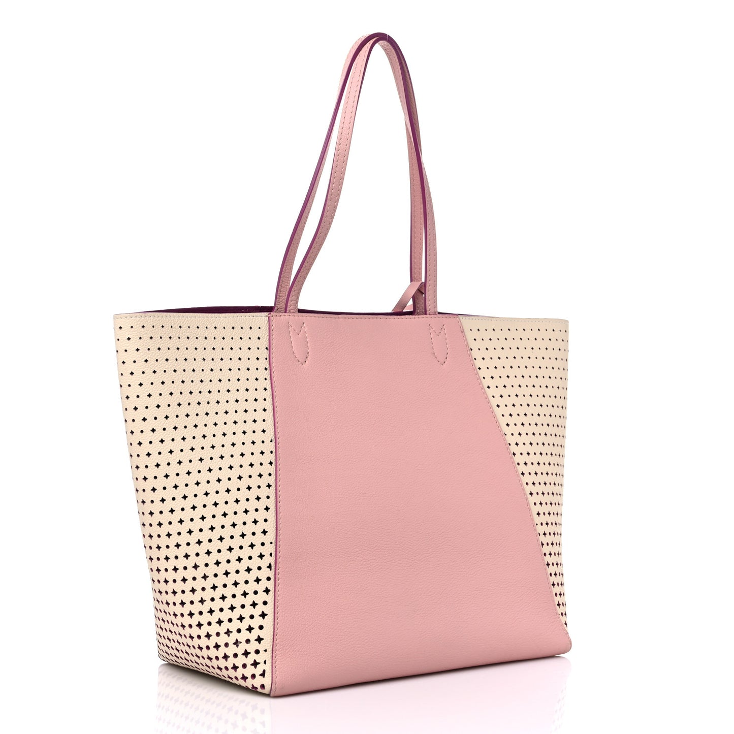 Calfskin Perforated Lockme Cabas Rose Poudre Creme