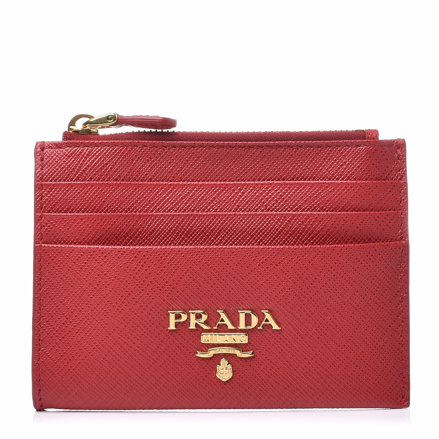 Prada Saffiano Metal Zip Card Holder Fuoco 1 of 7