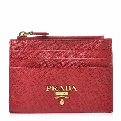 Prada Saffiano Metal Zip Card Holder Fuoco 1 of 7
