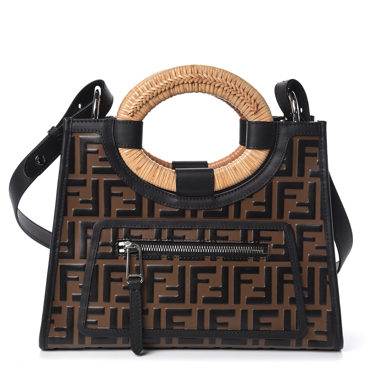 Vitello Century Wicker Bi-Color FF 1974 Embossed Small Runaway Shopper Tote Maya Black