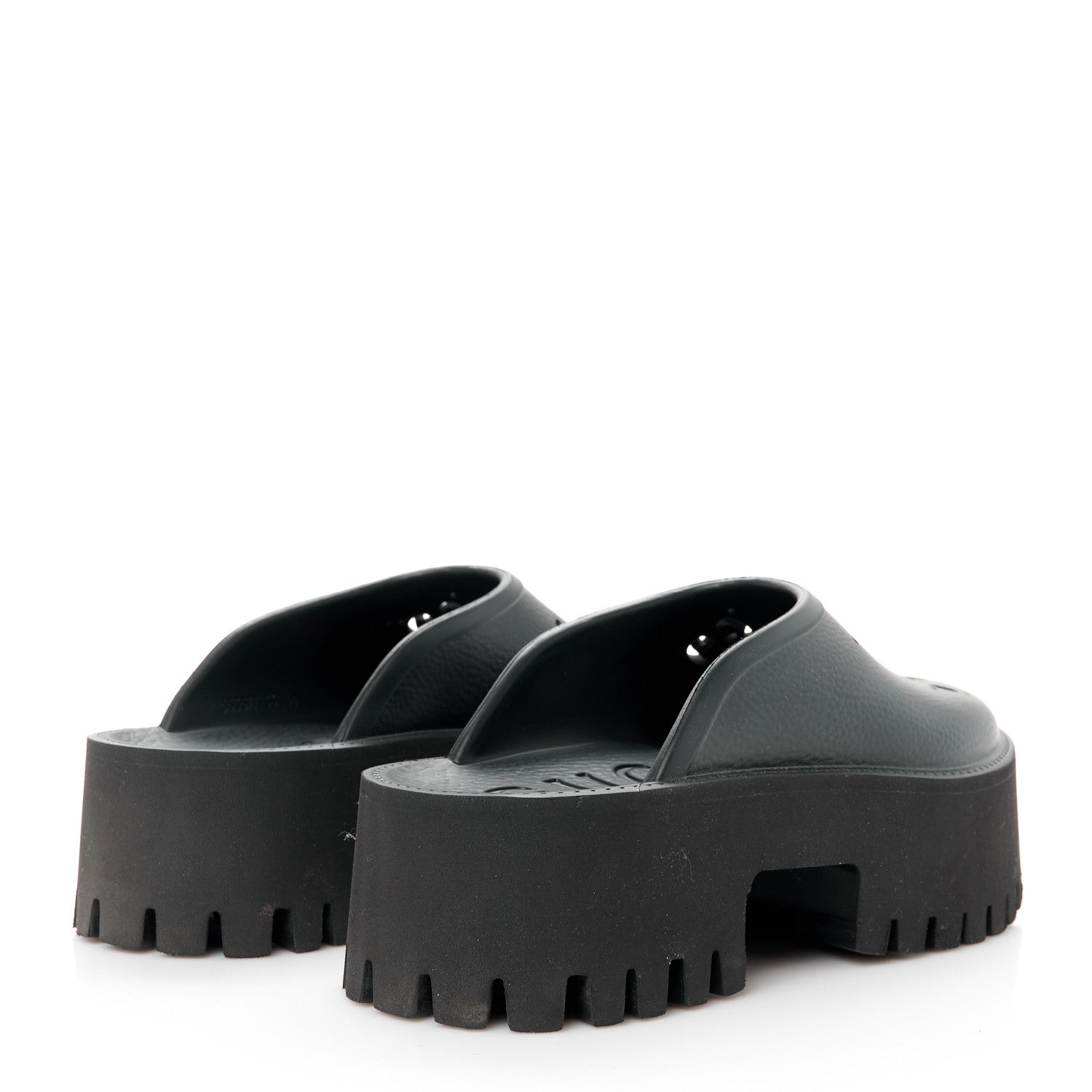Gucci Rubber GG Monogram Perforated Elea Platform 55mm Lug Sole Sandals 36 Black 4 of 8