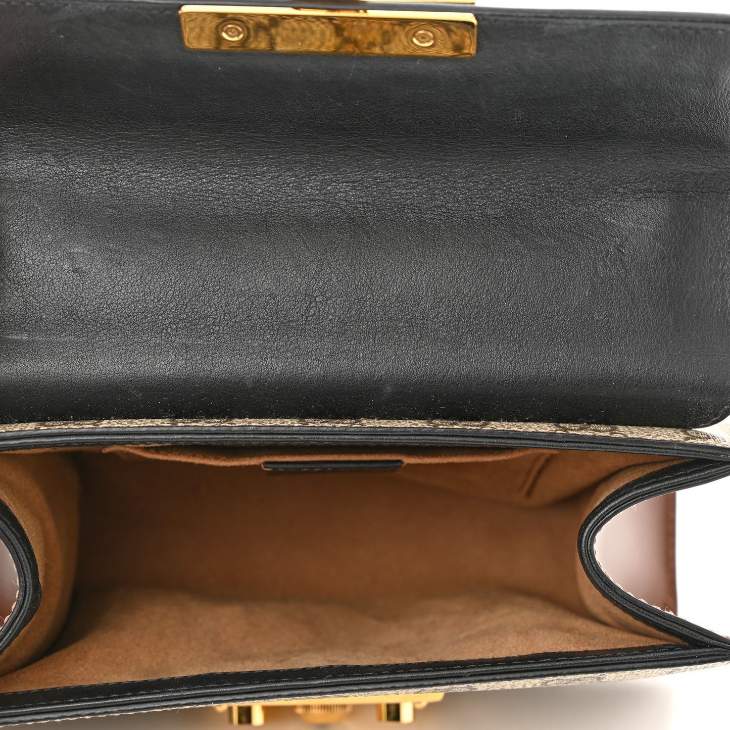 GG Supreme Monogram Calfskin Small Padlock Shoulder Bag Beige Black Cuir