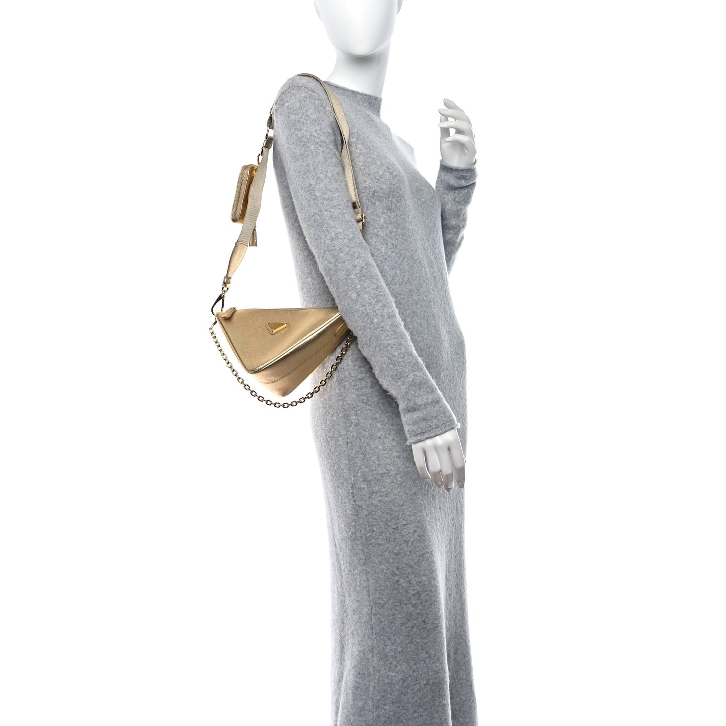 Saffiano Lux Triangle Shoulder Bag Platino