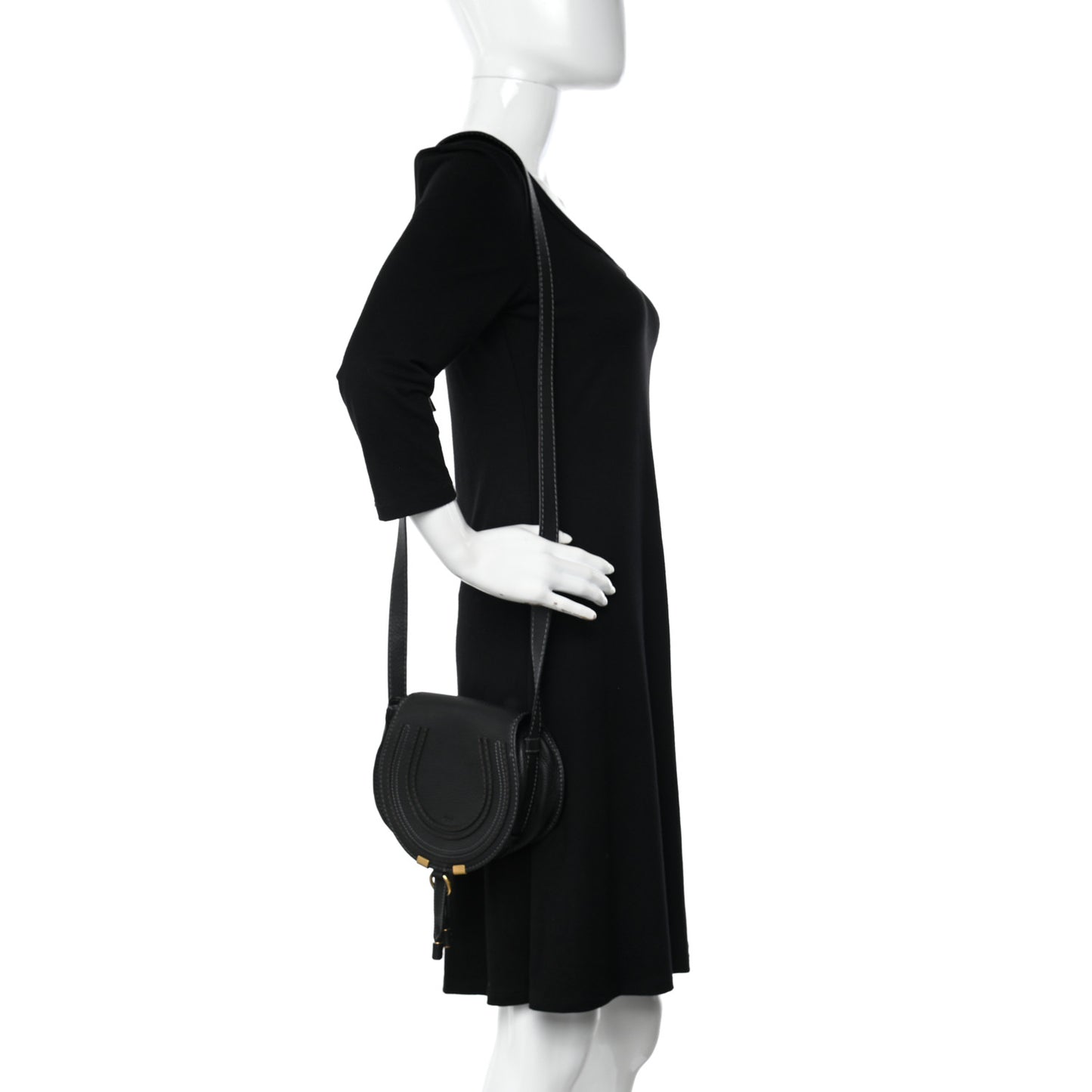 Grained Calfskin Small Marcie Saddle Bag Black