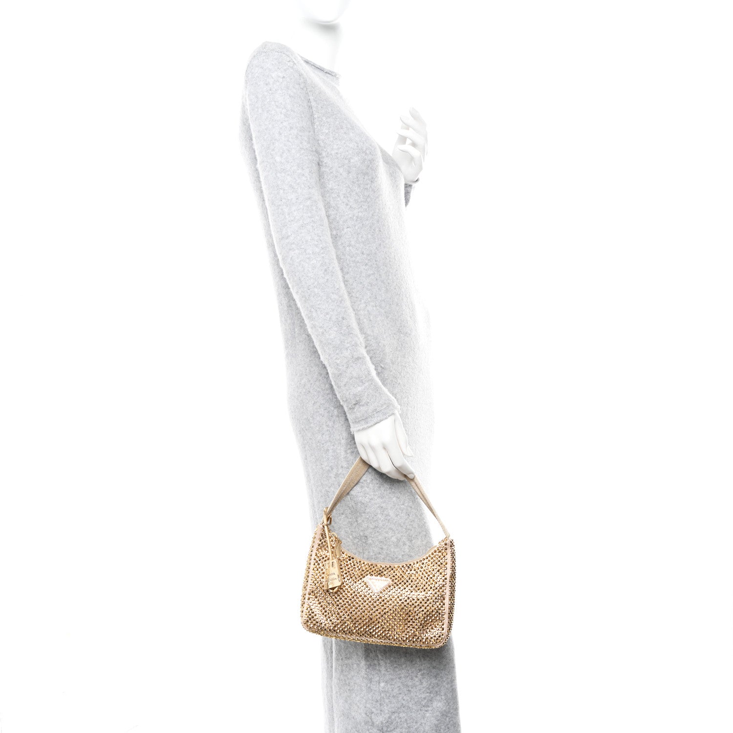 Prada Satin Crystal Mini Re-Edition 2000 Bag Platino 2 of 10