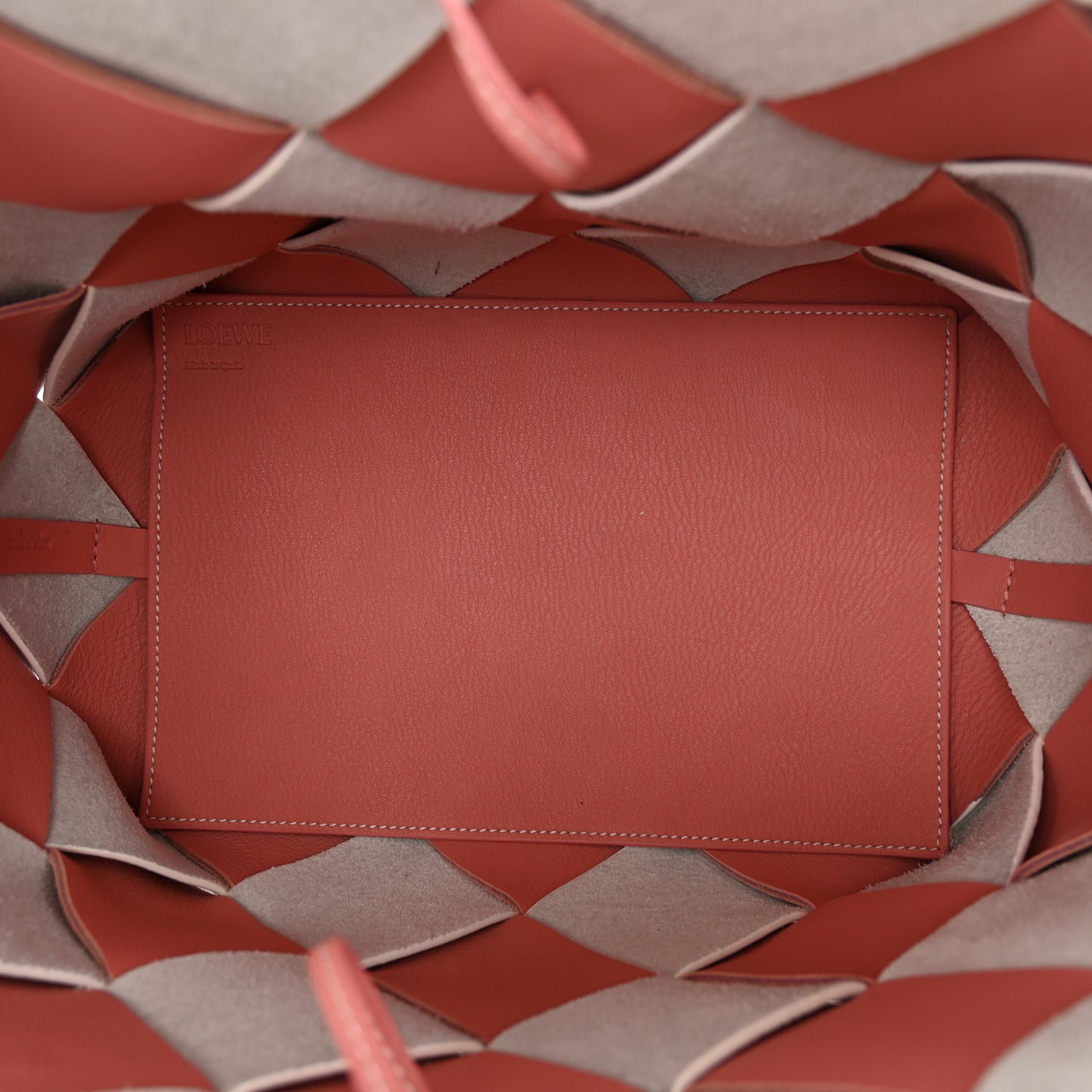 Calfskin Suede Gingham Woven Basket Bag Soft Pink White