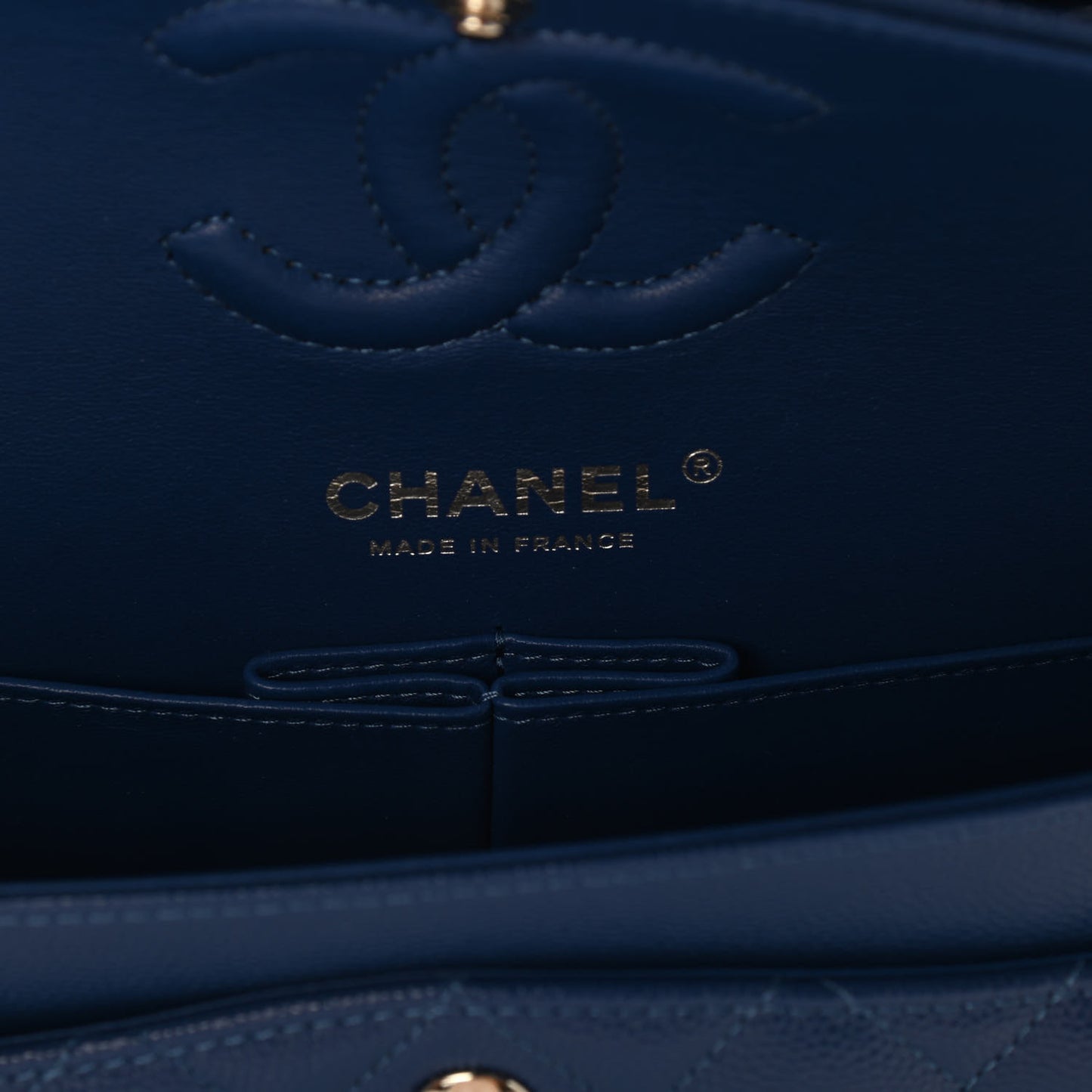 Caviar Quilted Small Double Flap Blue