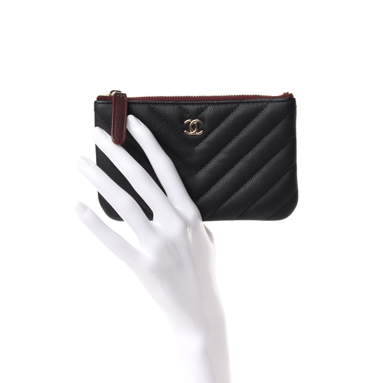 Chanel Caviar Chevron Quilted Small Cosmetic Case Black 2 of 8