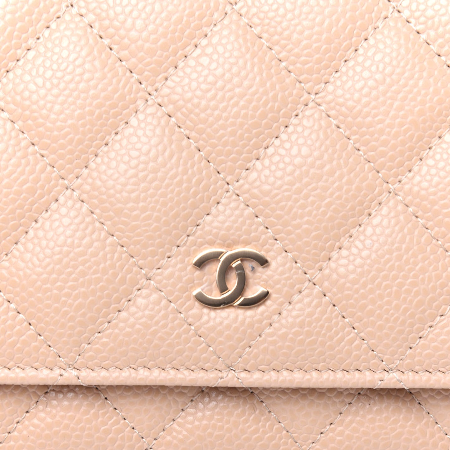 Caviar Quilted Wallet On Chain WOC Beige