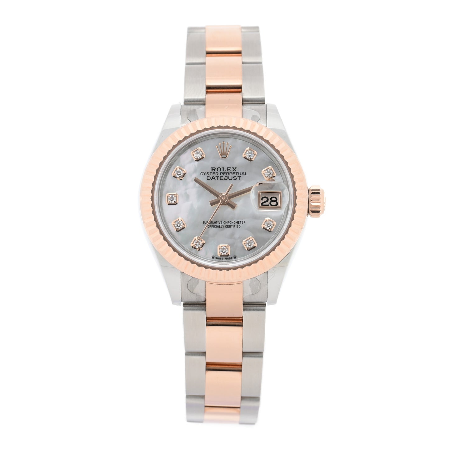 Stainless Steel 18K Everose Gold Diamond Mother of Pearl 28mm Oyster Perpetual Datejust Watch 279171