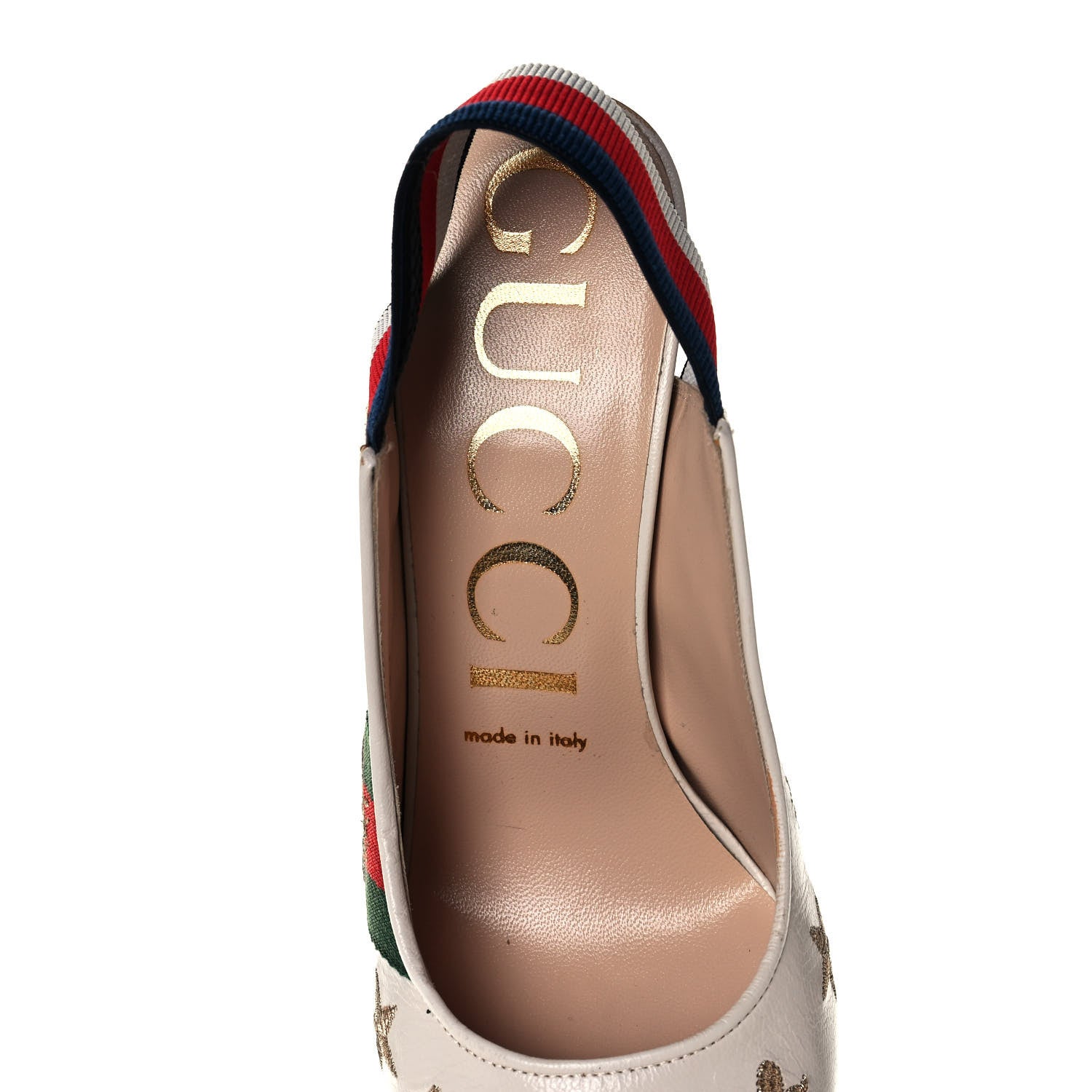 Gucci Malaga Kid Web Bee Star Embroidered Sylvie High Heel Slingback Pumps 37.5 White 7 of 10
