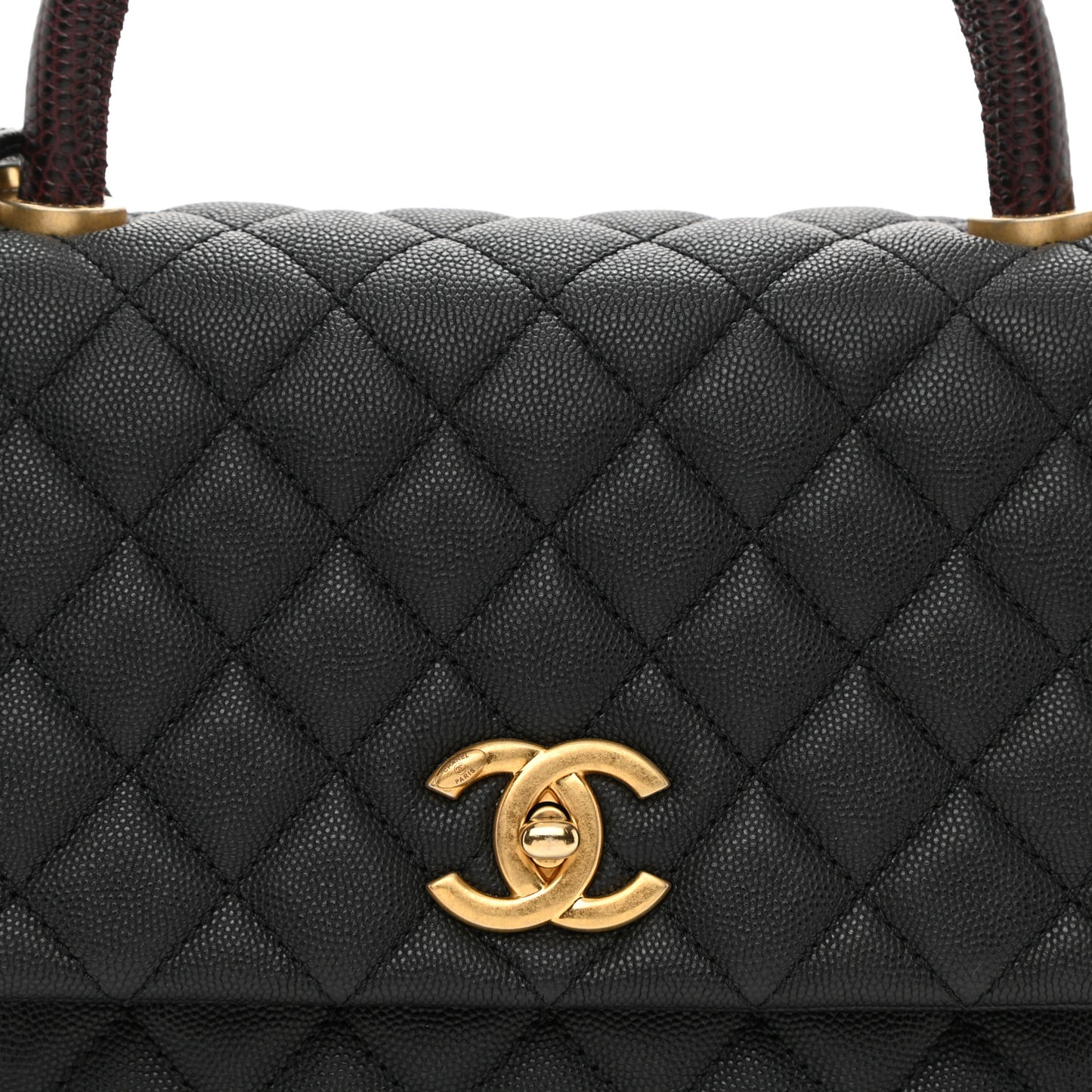 Caviar Lizard Embossed Quilted Small Coco Handle Flap Black