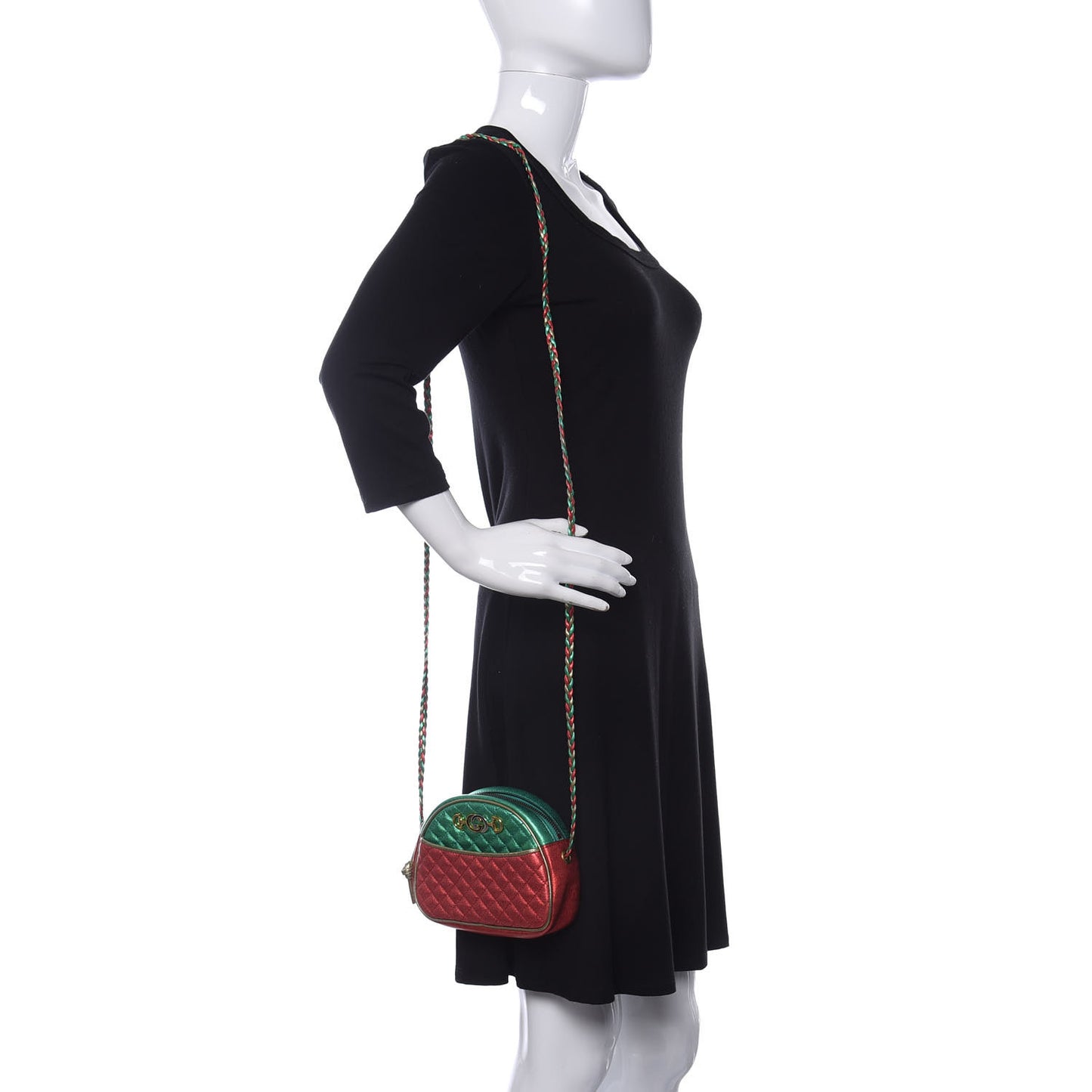 Laminated Nappa Trapuntata Mini Zumi Dome Shoulder Bag Rosso Jasmine Green Rame