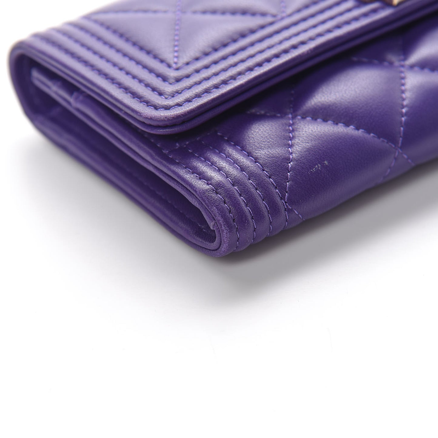 Lambskin Quilted Medium Boy Flap Wallet Purple
