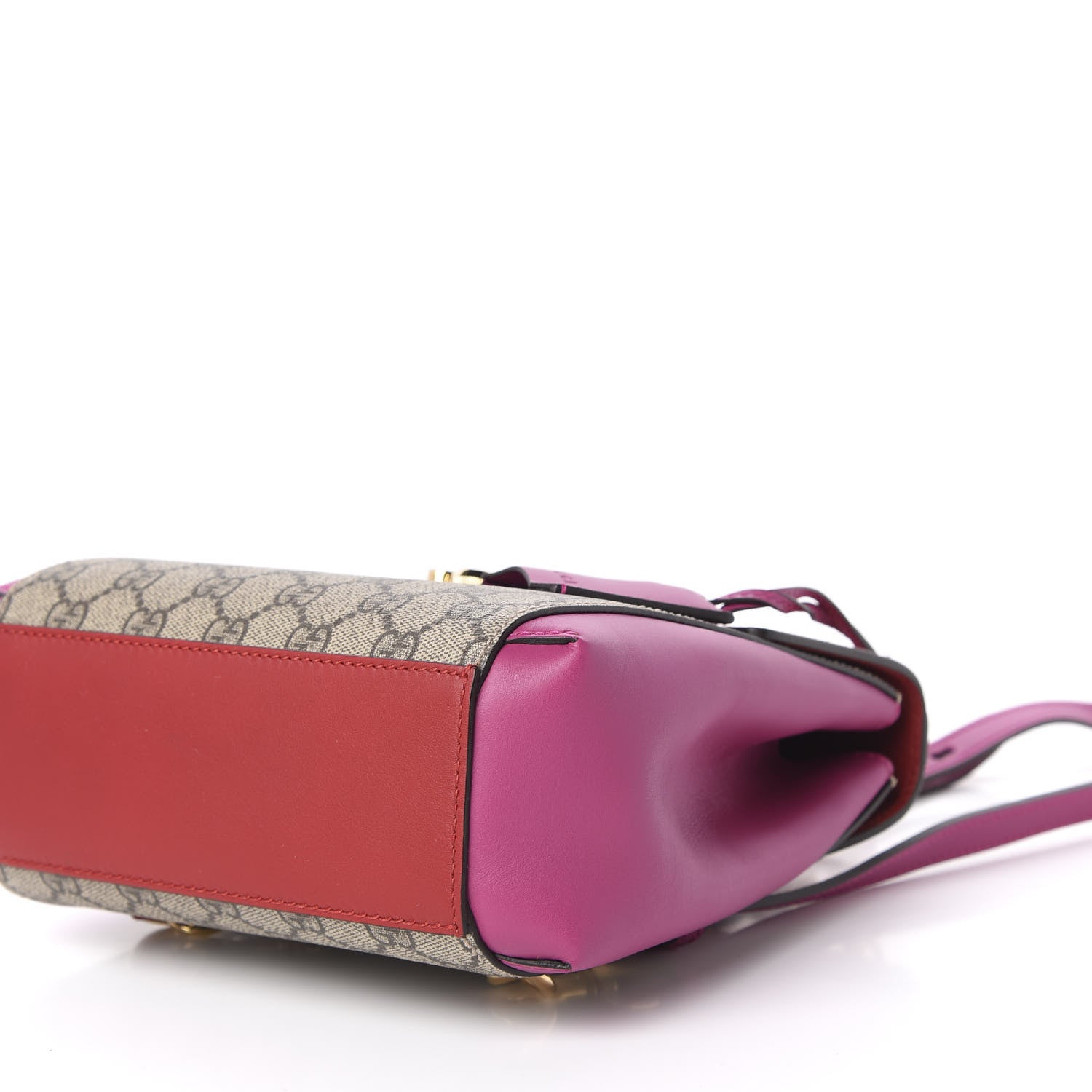 Gucci GG Supreme Monogram Calfskin Padlock Backpack Beige Hibiscus Red New Rosette 6 of 13