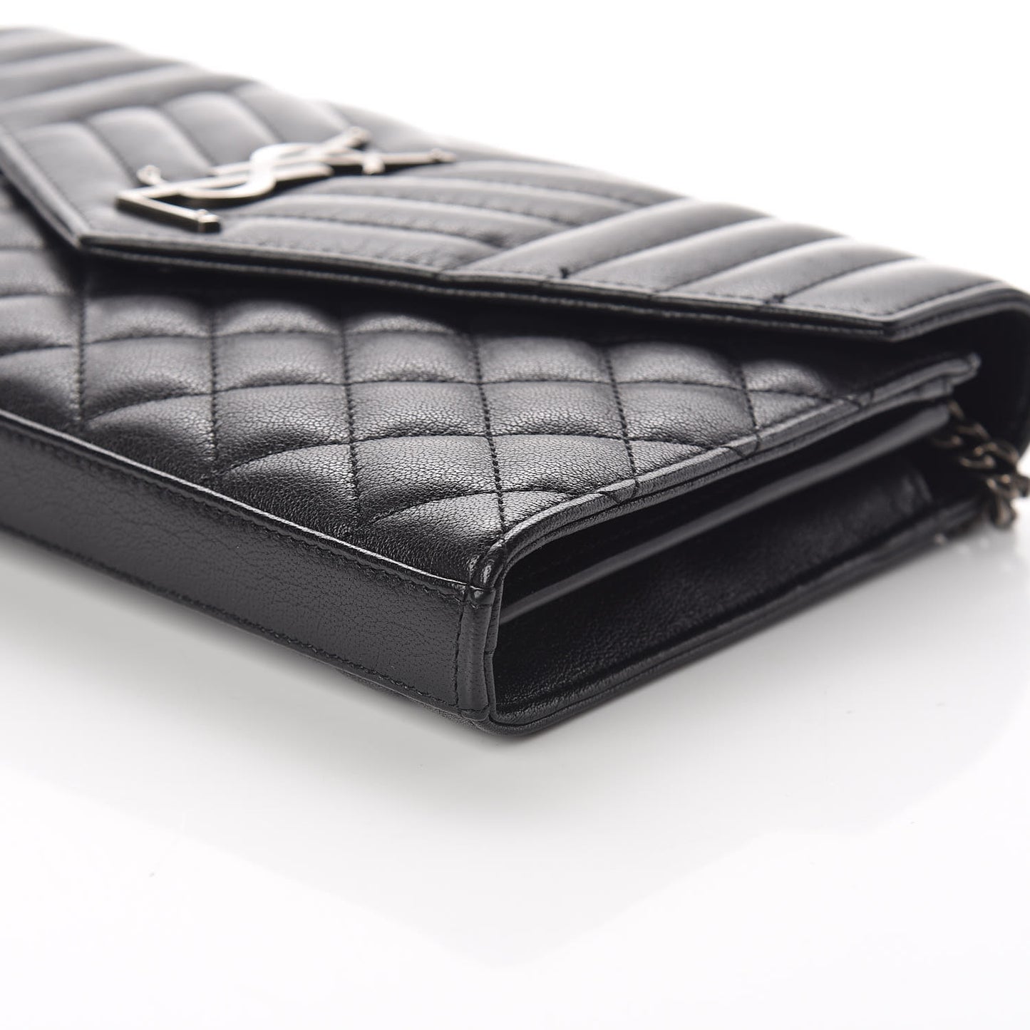 Sheepskin Tri-Quilt Monogram Envelope Chain Wallet Black