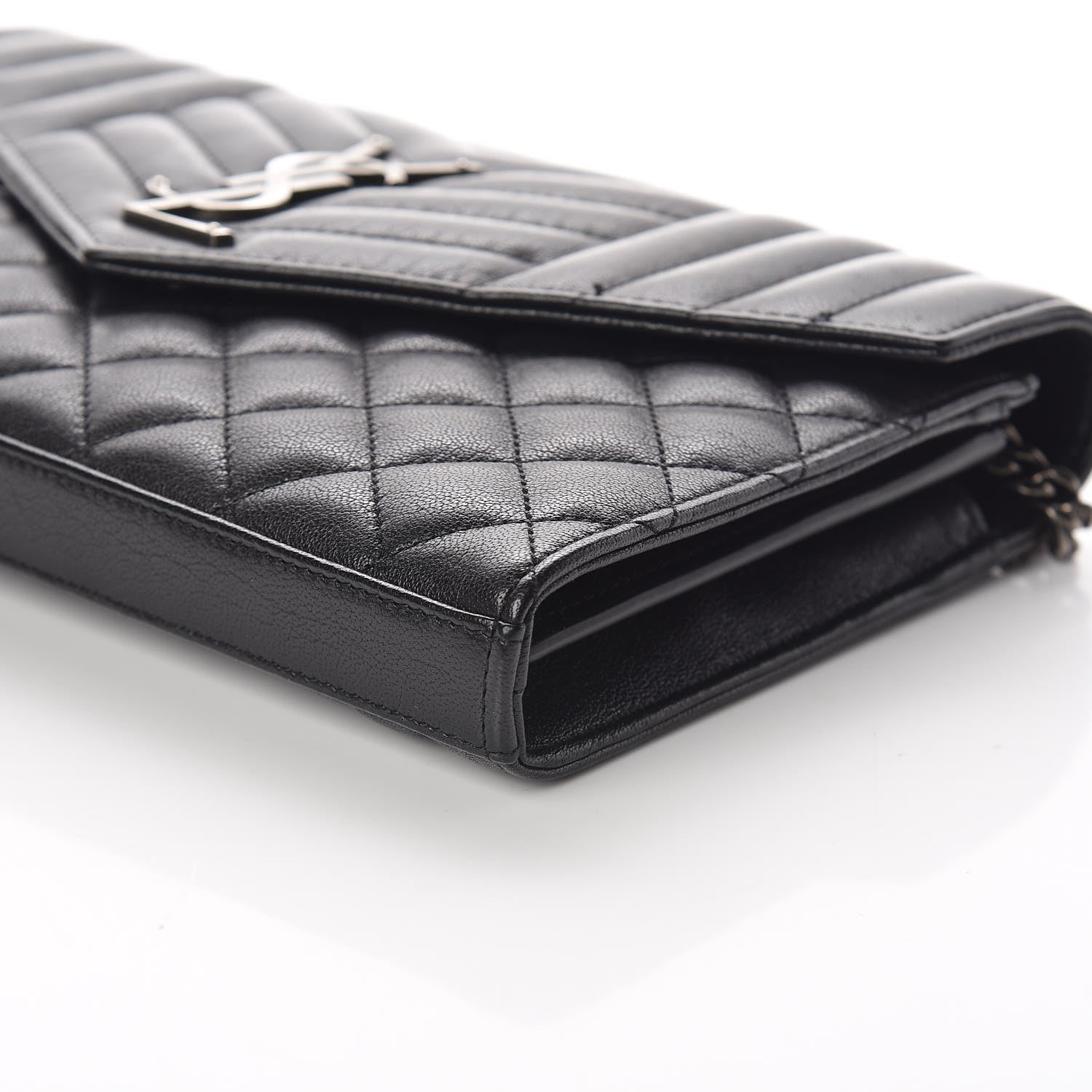 Saint Laurent Sheepskin Tri-Quilt Monogram Envelope Chain Wallet Black 9 of 10
