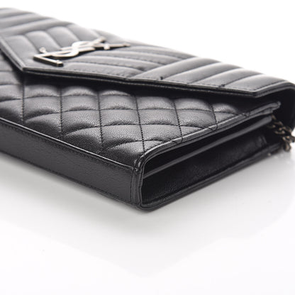 Saint Laurent Sheepskin Tri-Quilt Monogram Envelope Chain Wallet Black 9 of 10