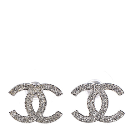 Chanel Crystal Timeless CC Earrings Silver 1 of 5