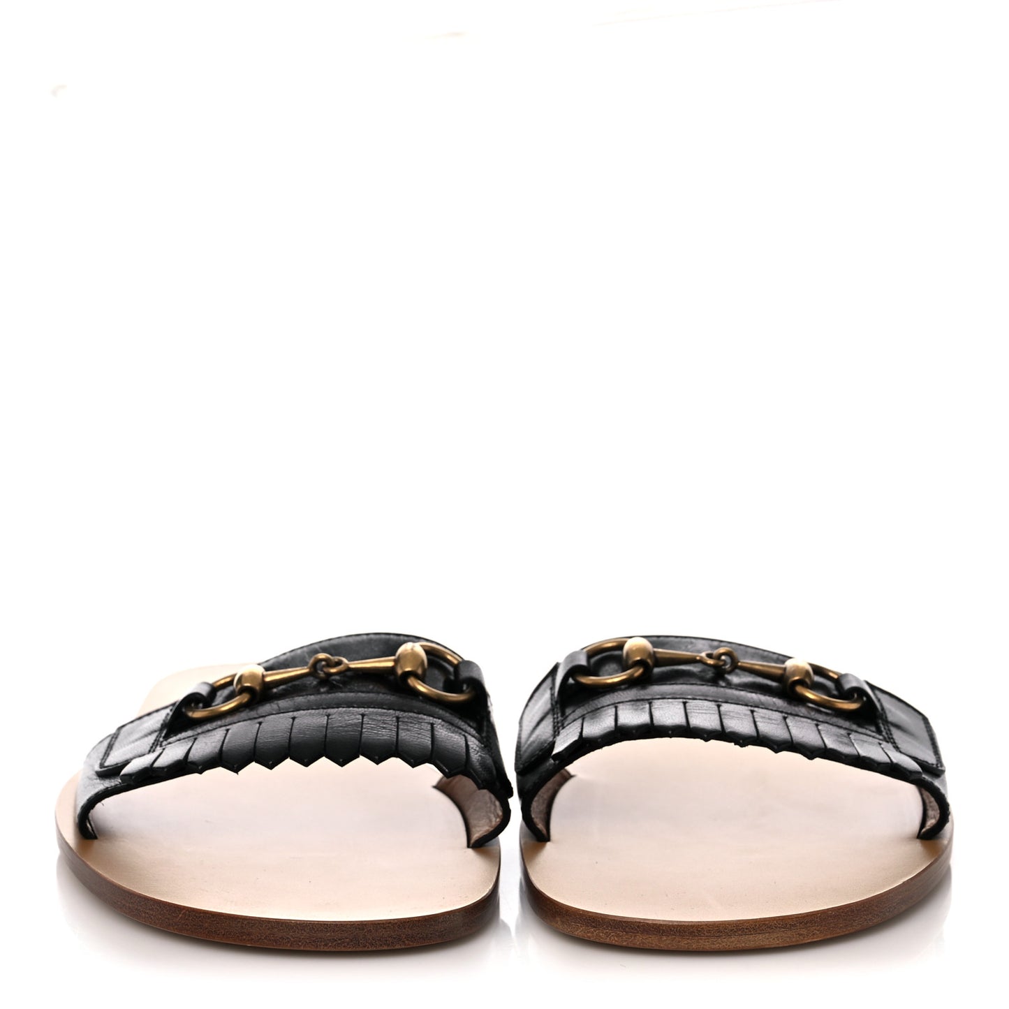 Goatskin Fringe Mens Horsebit Slide Sandals 8 Black