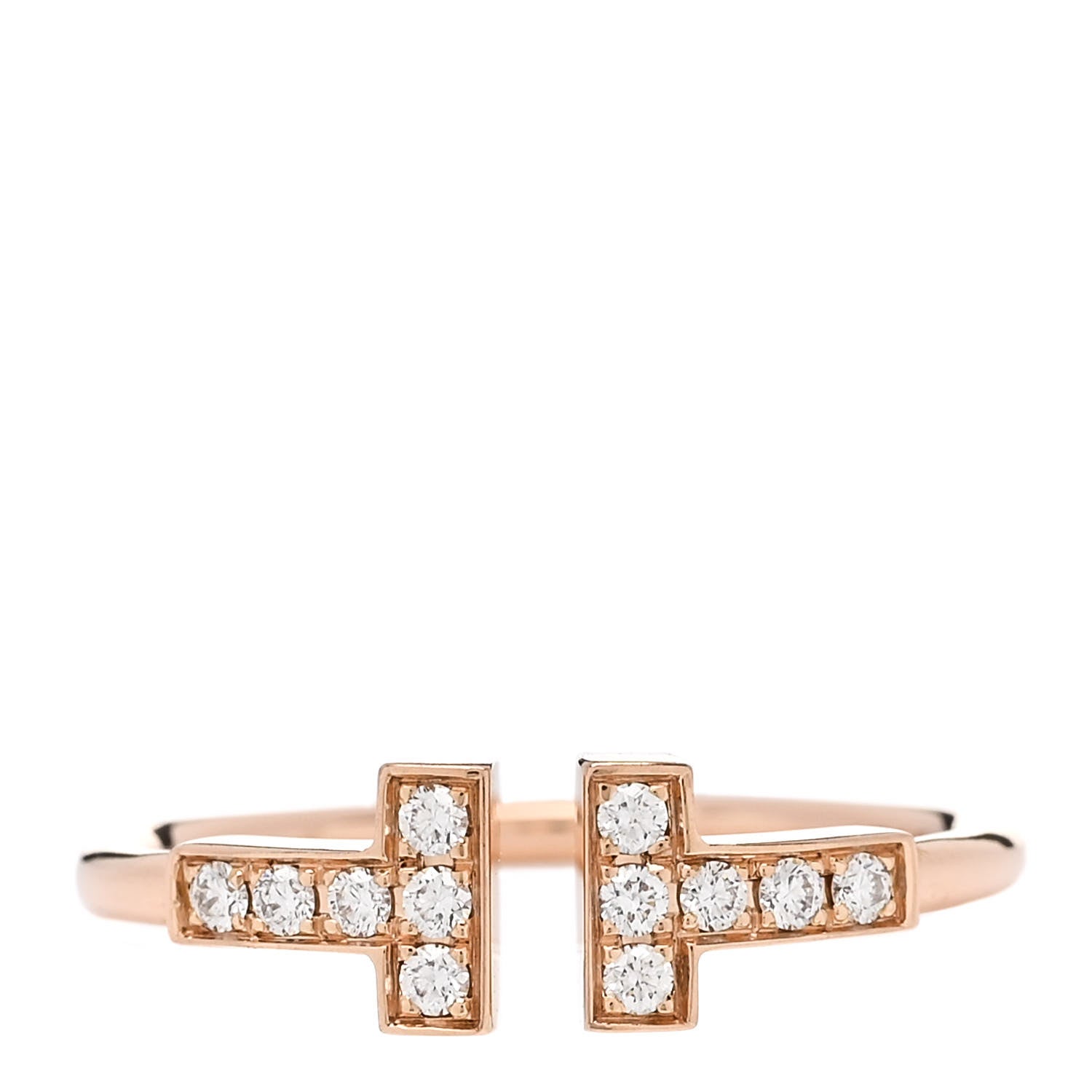 Tiffany 18K Rose Gold Diamond T Wire Ring 54 7 1 of 5
