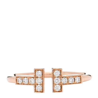 Tiffany 18K Rose Gold Diamond T Wire Ring 54 7 1 of 5