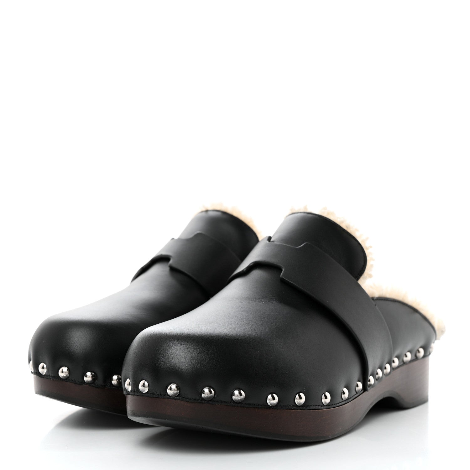 Hermes Calfskin Wool Calya Mules 35 Black 3 of 7