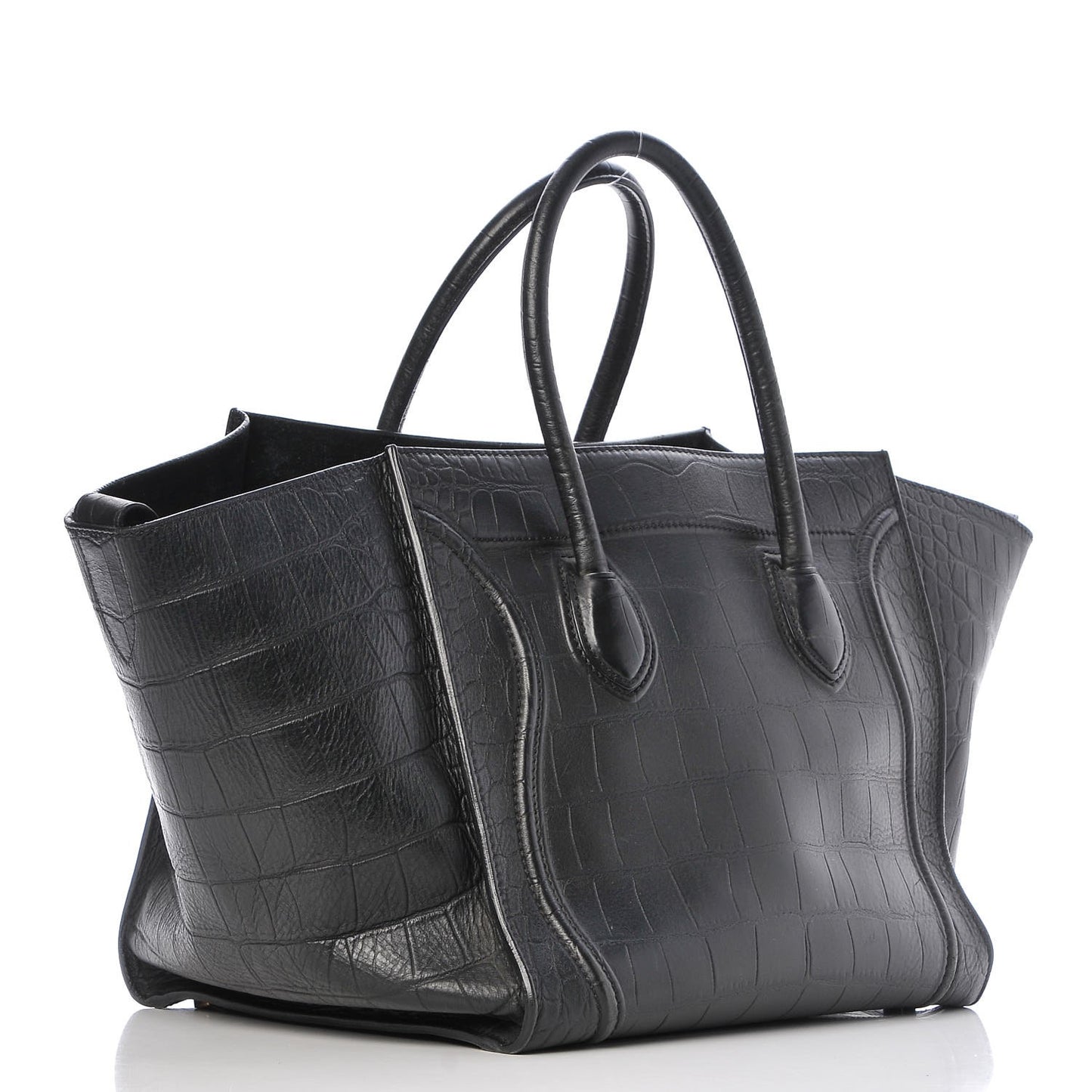 Crocodile Embossed Calfskin Medium Phantom Luggage Black