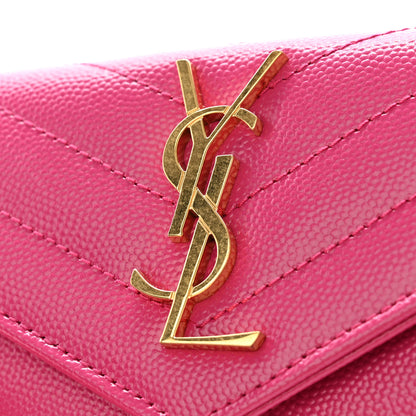 Saint Laurent Grain De Poudre Matelasse Chevron Small Monogram Envelope Wallet Bubblegum 9 of 12