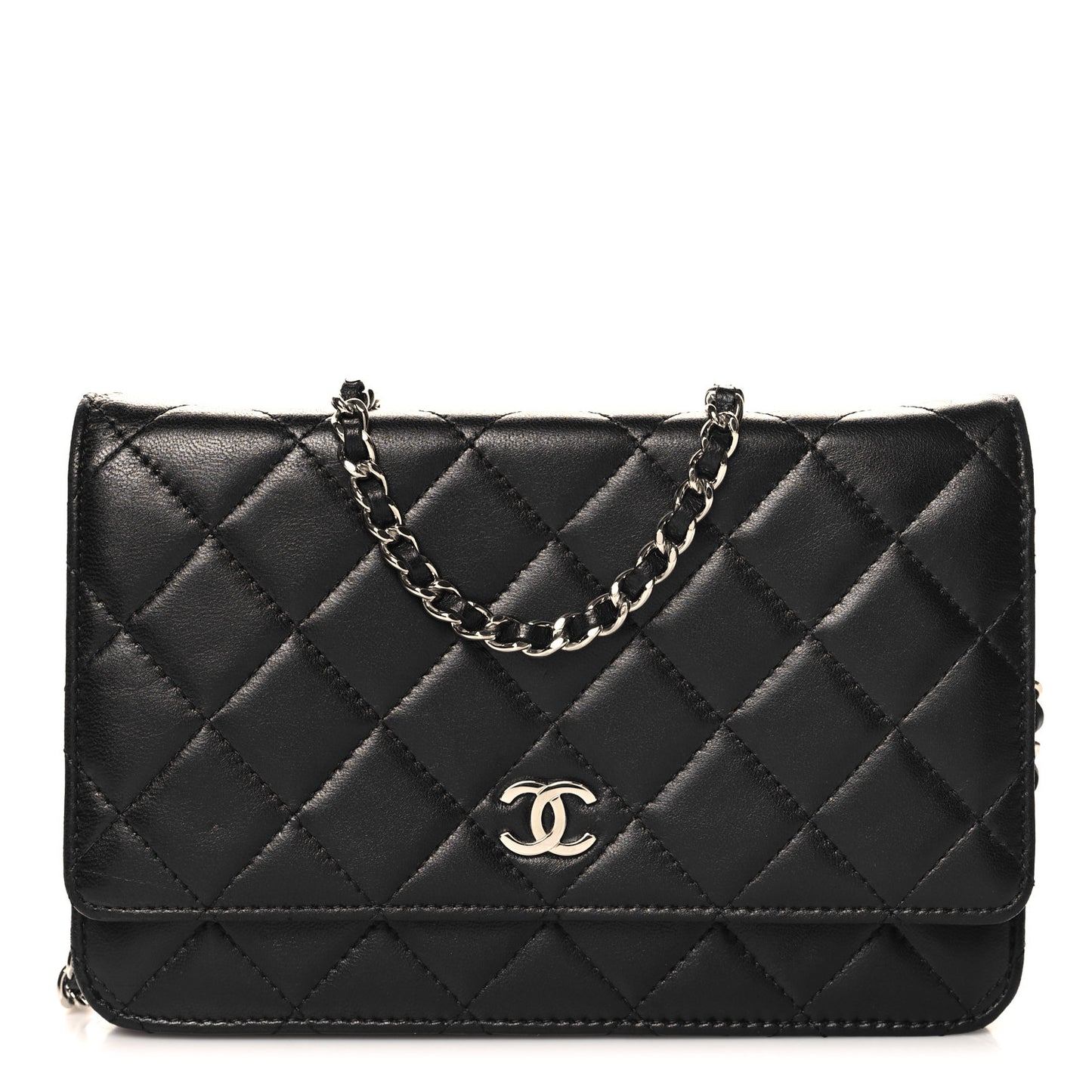 Lambskin Quilted Wallet On Chain WOC Black