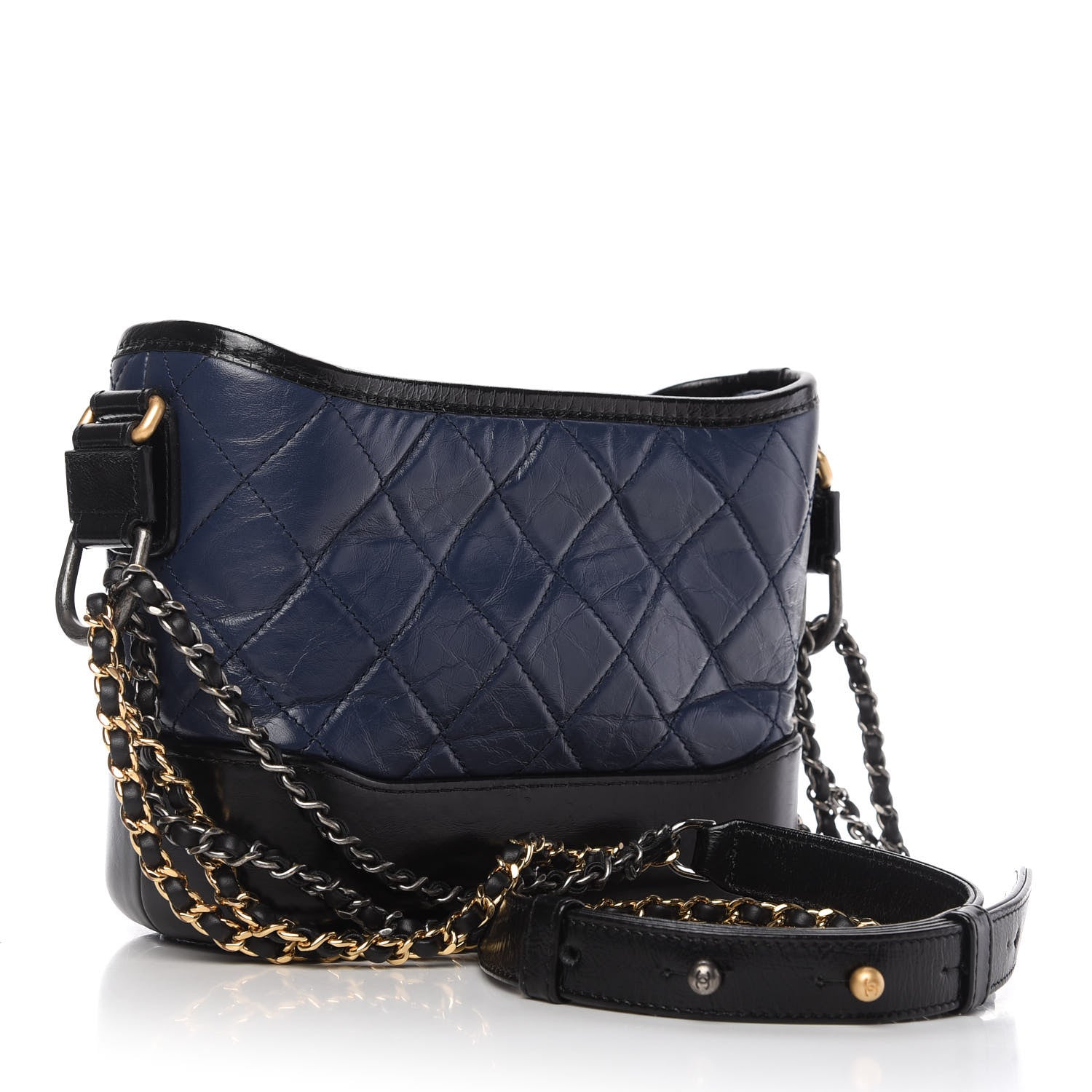Chanel Aged Calfskin Quilted Small Gabrielle Hobo Navy Black 3 of 11
