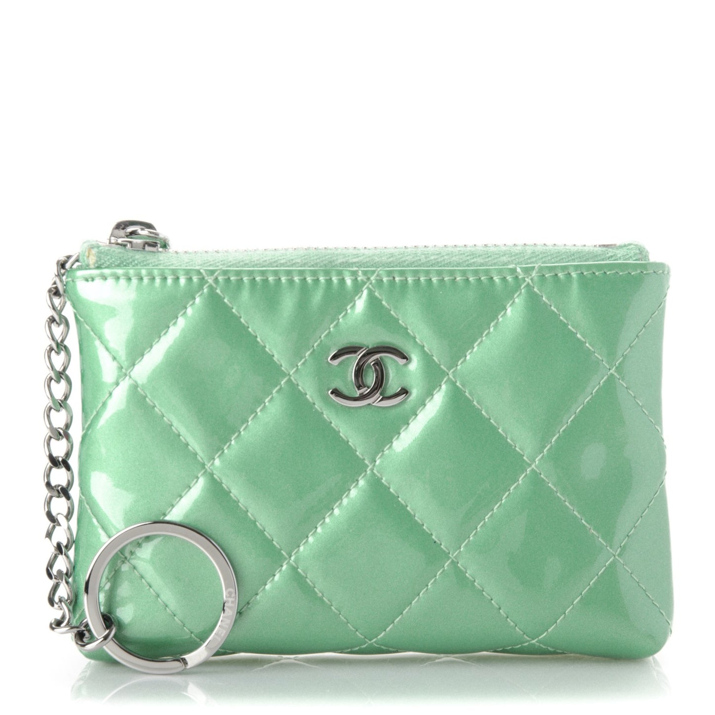 Patent Quilted Key Holder Case Green