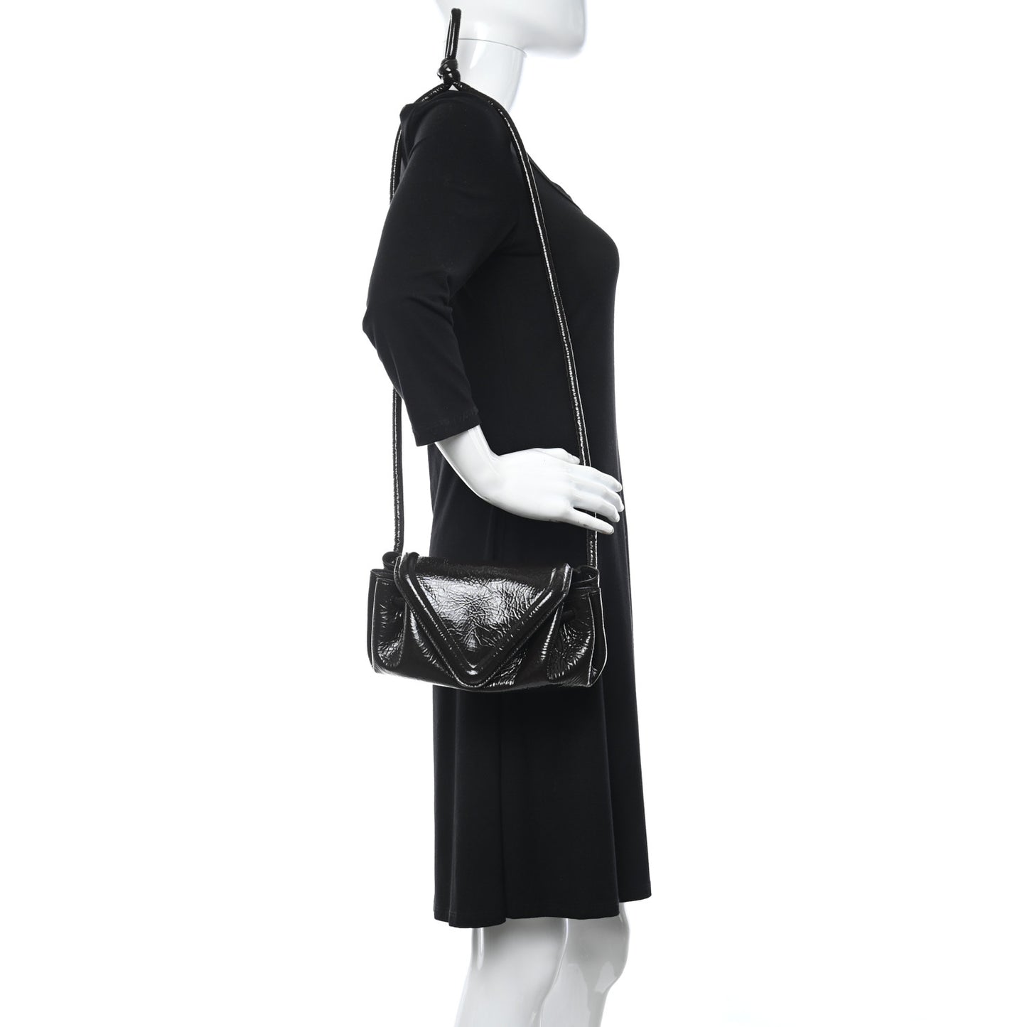 Patent Deerskin Small Beak Triangle Flap Shoulder Bag Fondant