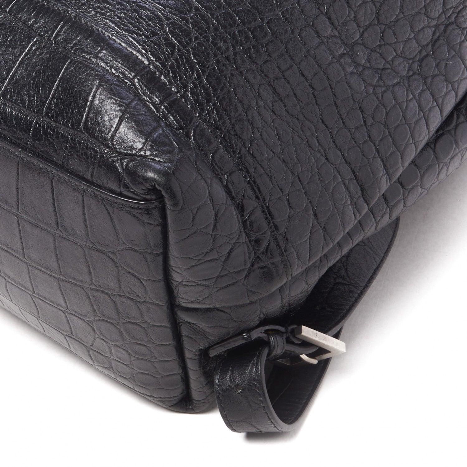 Saint Laurent Calfskin Crocodile Embossed Sac De Jour Backpack Black 5 of 10