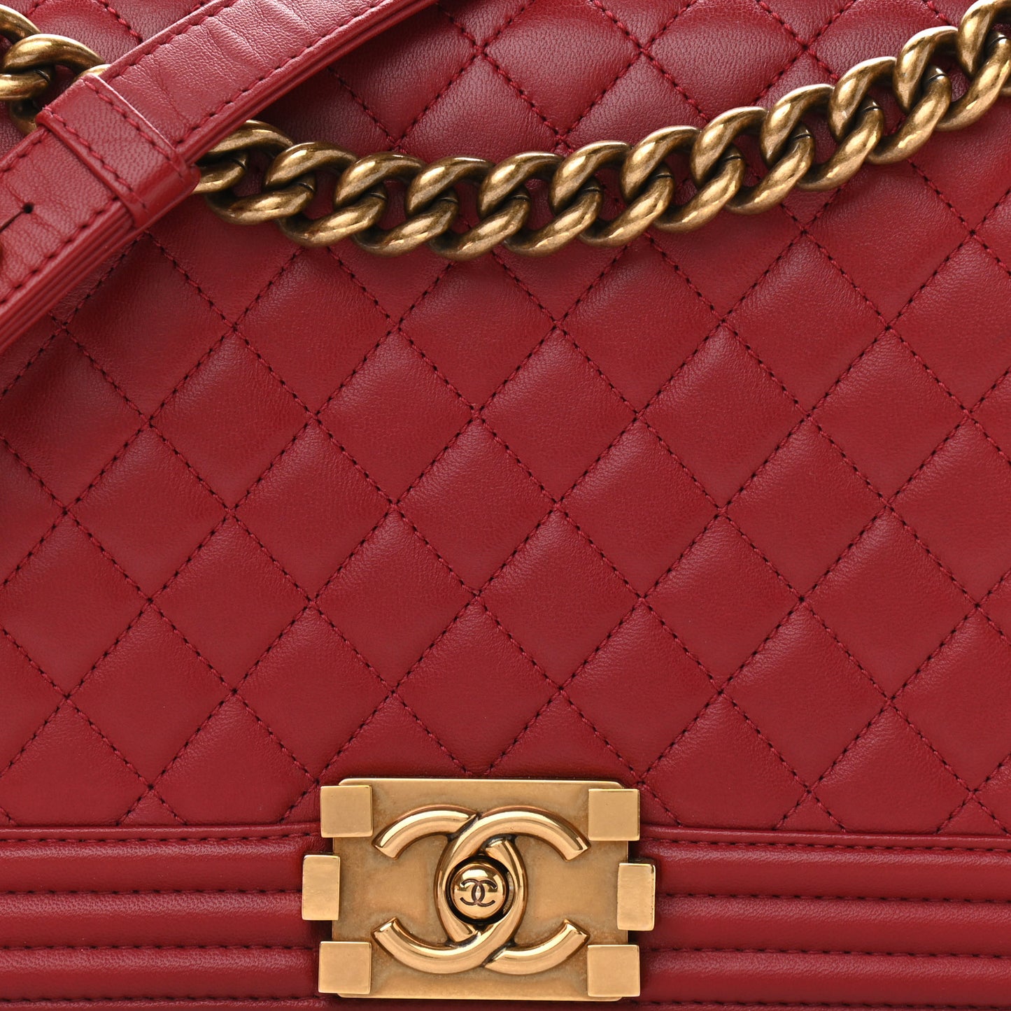 Calfskin Quilted New Medium Boy Flap Red