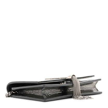 Saint Laurent Metallic Crackled Calfskin Kate Monogram Tassel Chain Wallet Antracite Black 4 of 16
